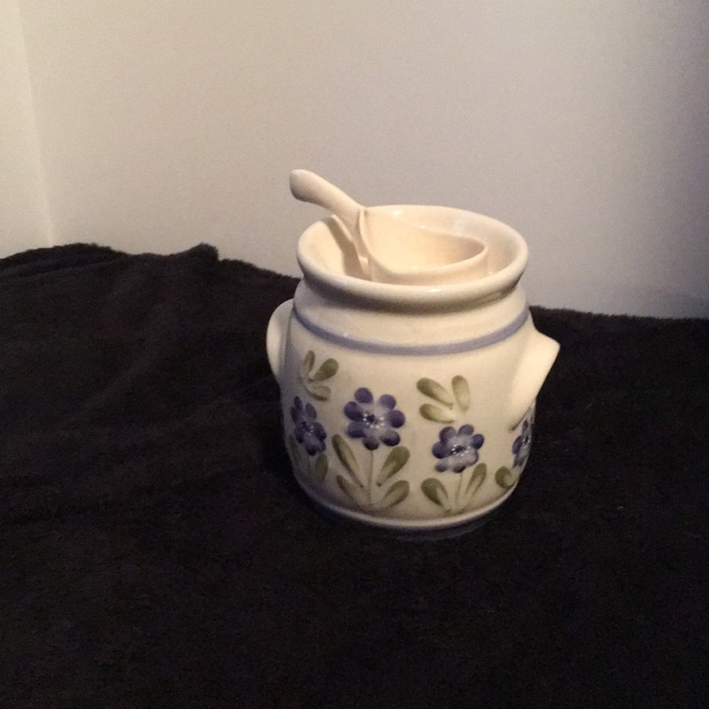 Sierra porcelain incense liquid burner with scoop decorative blue flowers